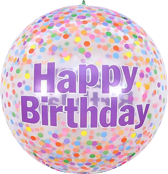 Ballon Bubble Happy Birthday Confettis Multicolores 45 cm