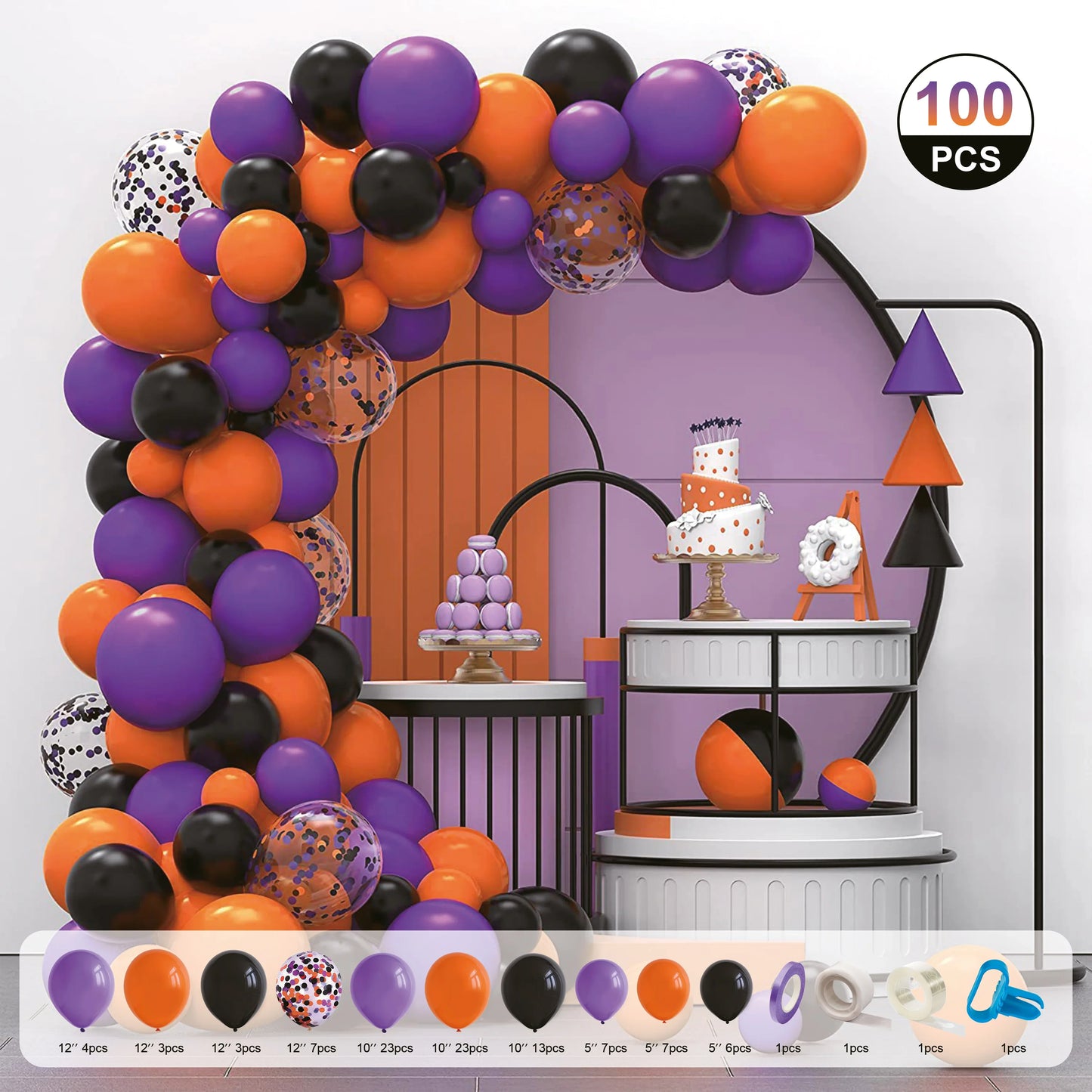 Balloon Garland Set - Black, Orange & Purple - CasaRosa