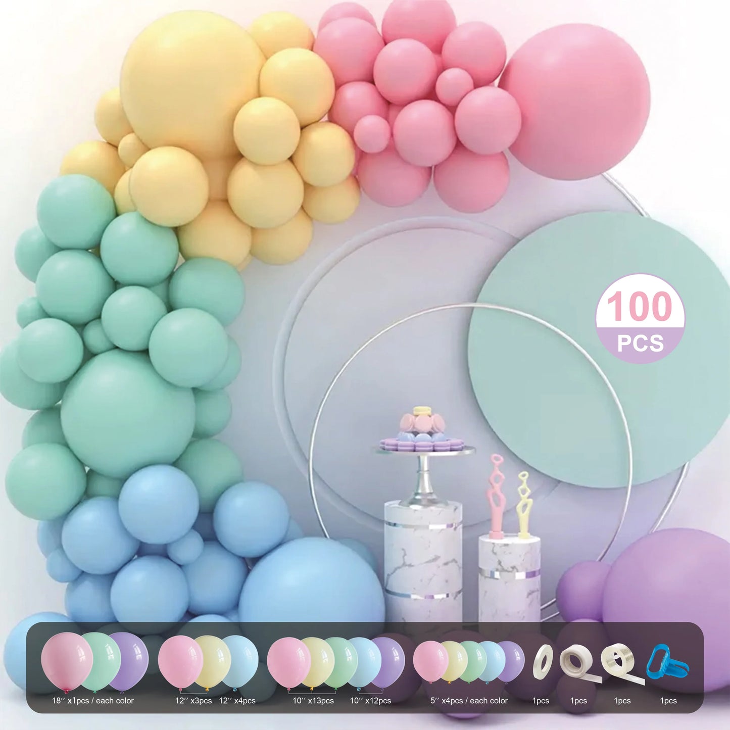 Balloon Garland Set -Pink, Yellow, Green, Blue & Purple - CasaRosa