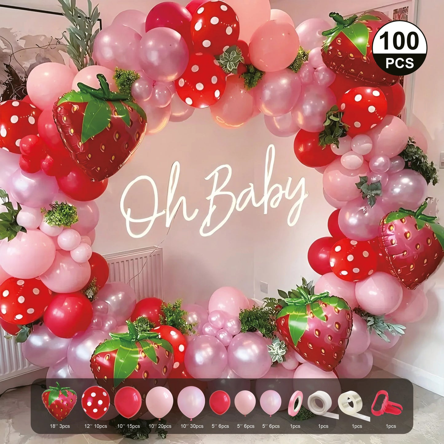 Balloon Garland Set - Pink, Red & Strawberry - CasaRosa