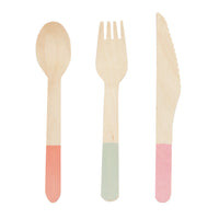 Couverts en bois pastel pour pique nique 12 sets