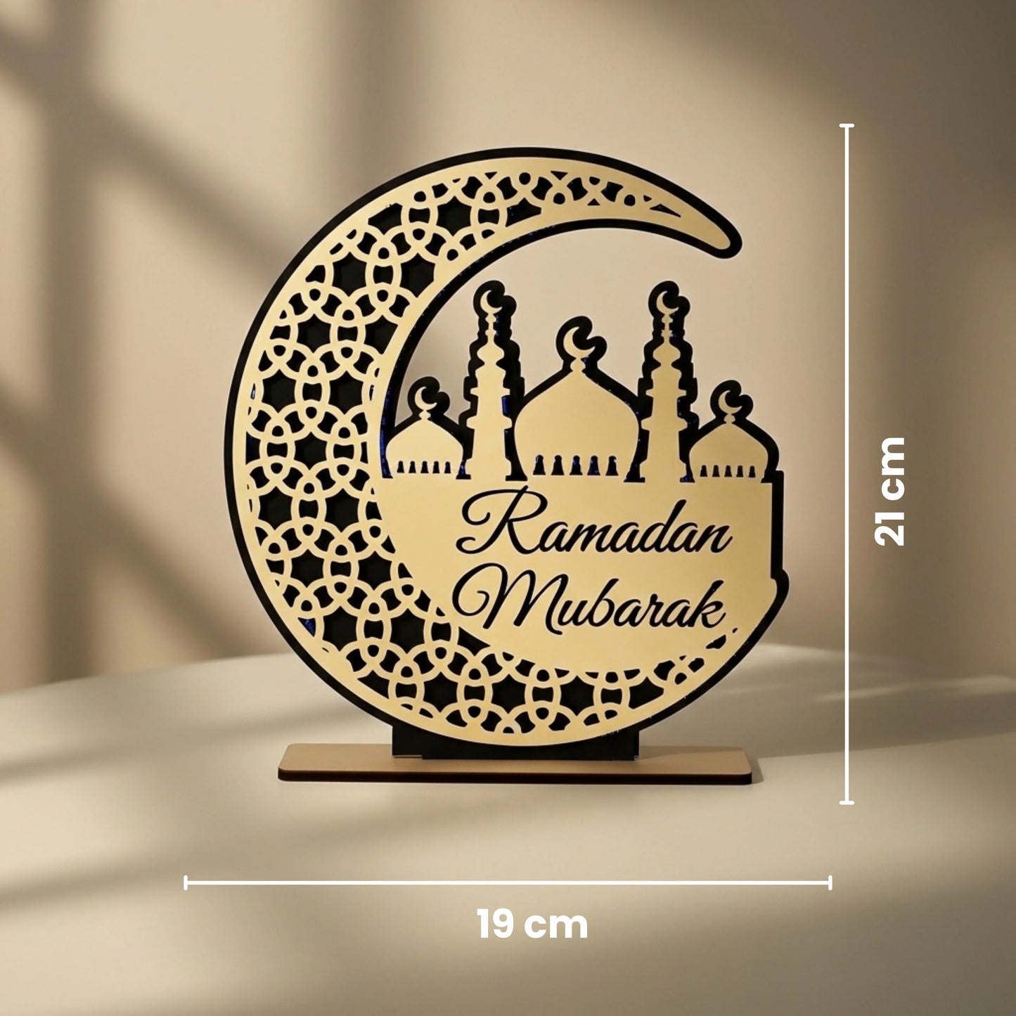 Décoration "Ramadan Mubarak" Croissant et Mosquée 19×21 cm