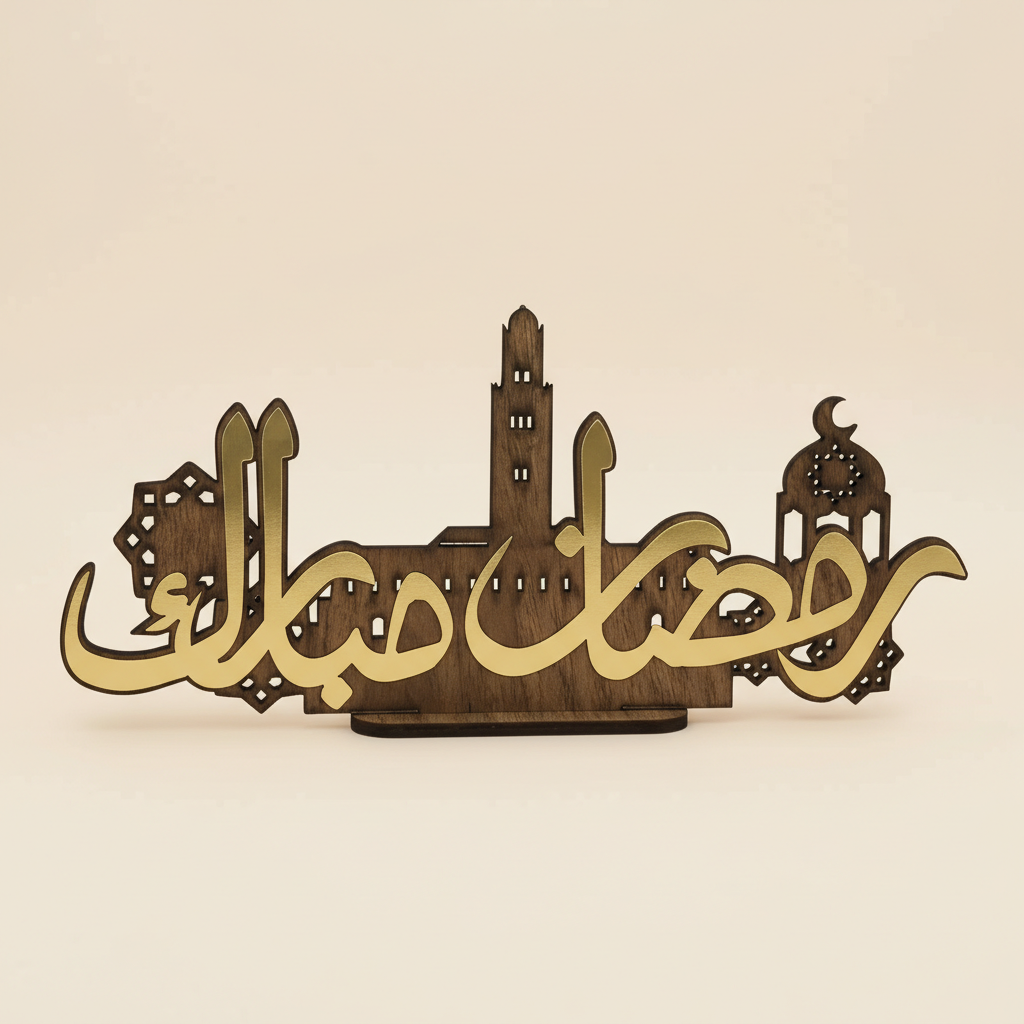 زينة رمضان خشبية «رمضان مبارك» 32×15 سم