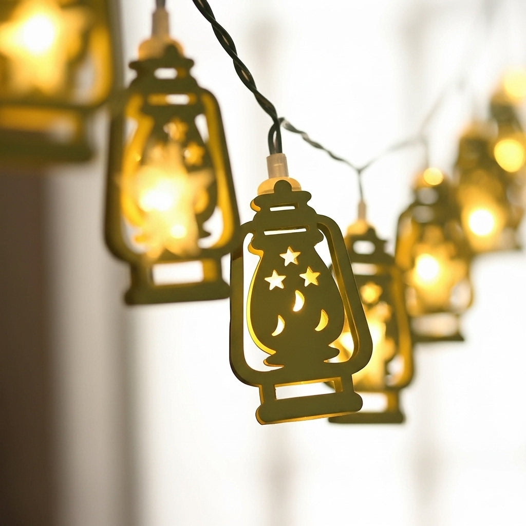 سلسلة إضاءة LED معدنية على شكل فوانيس 180 سم