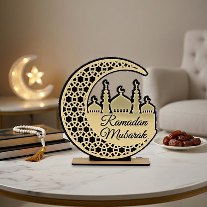 زينة «رمضان مبارك» على شكل هلال ومسجد 19×21 سم