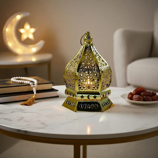 Lanterne Décorative LED en Métal et Verre 11 × 16 cm