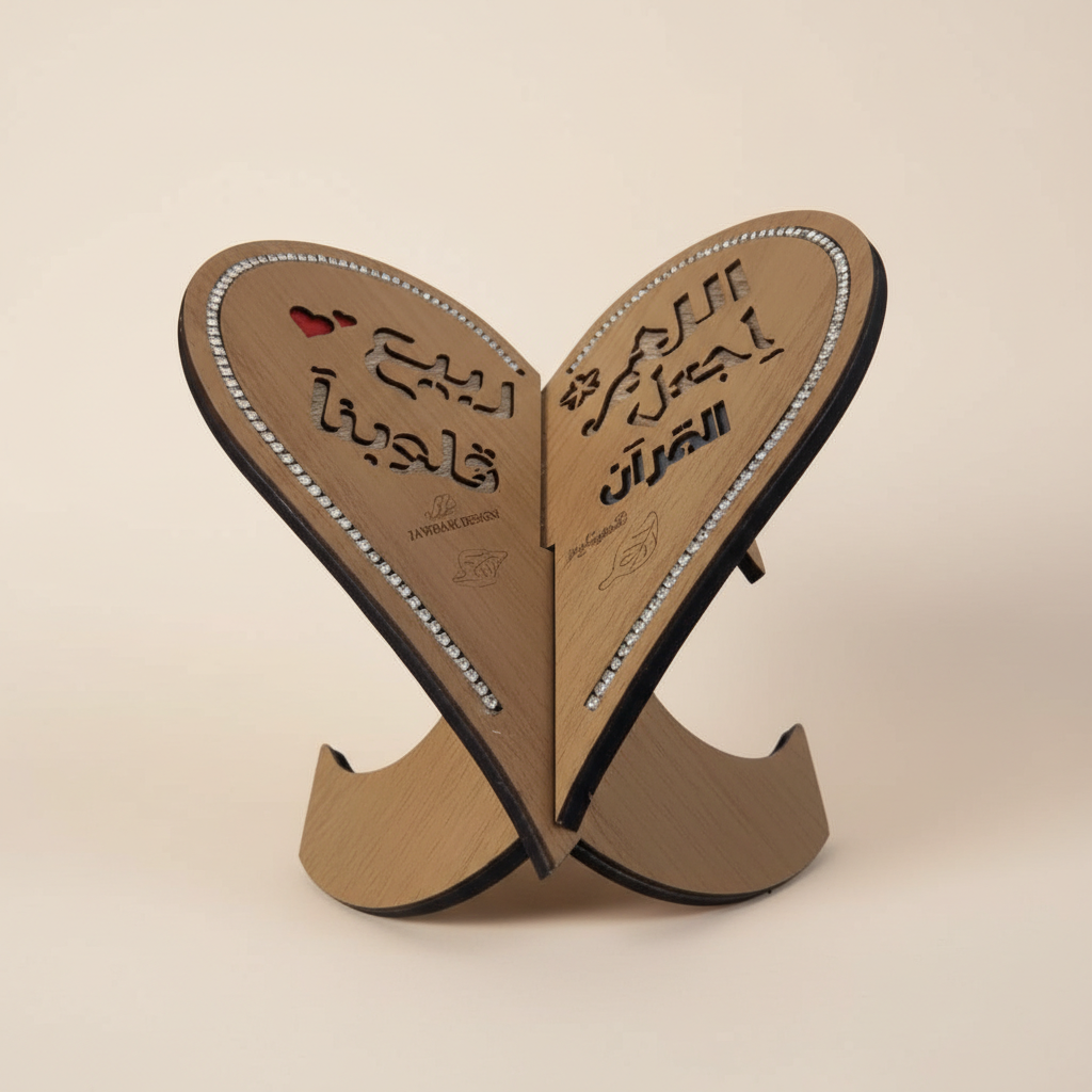 Wooden Quran Holder Heart Shape 23 × 24 cm