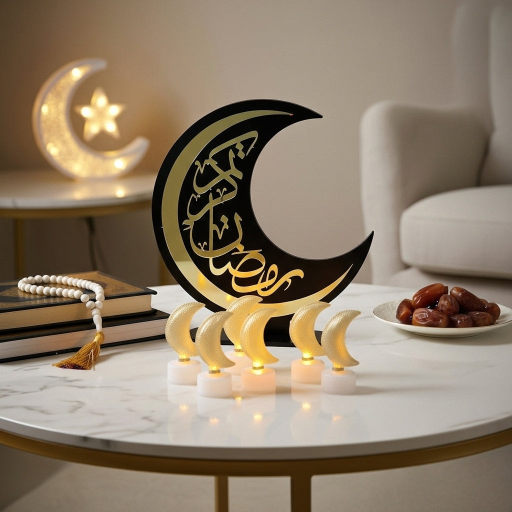 زينة طاولة LED معدنية على شكل هلال 4×8 سم (طقم 6 قطع)