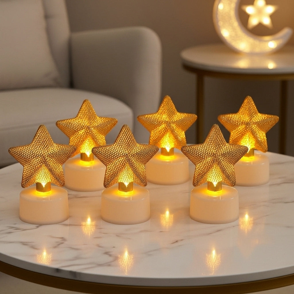زينة طاولة LED معدنية على شكل نجمة 4×7 سم (طقم 6 قطع)