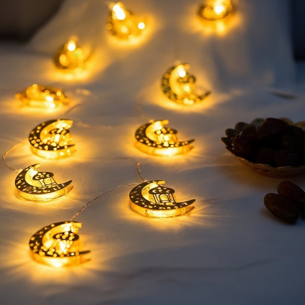 سلسلة إضاءة LED معدنية على شكل هلال 180 سم