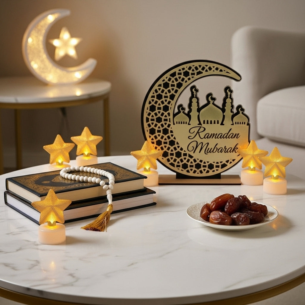 زينة طاولة LED معدنية على شكل نجمة 4×7 سم (طقم 6 قطع)
