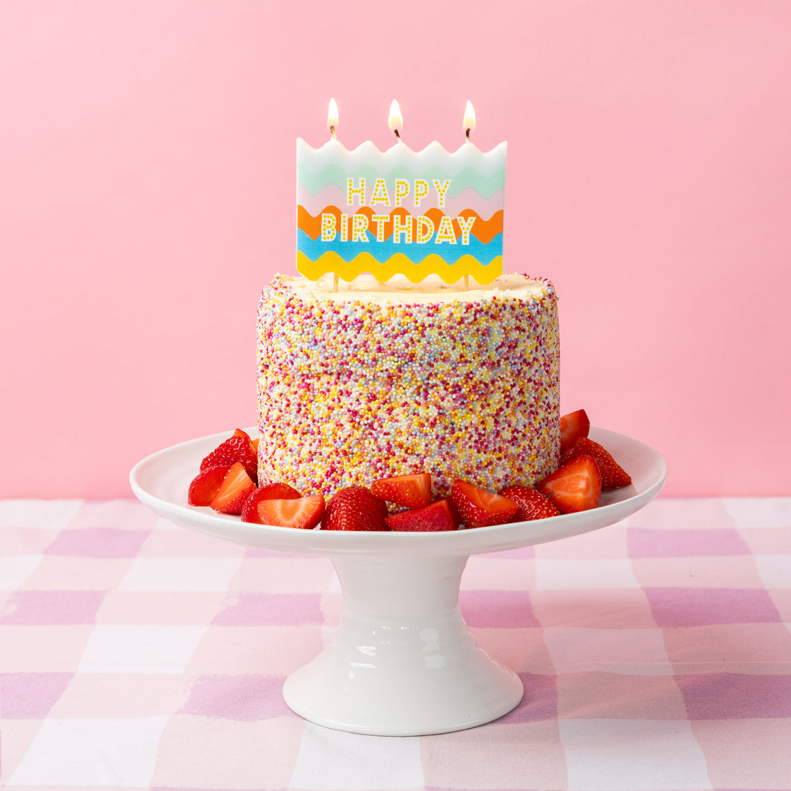 Large Colourful Wavy Happy Birthday Candle