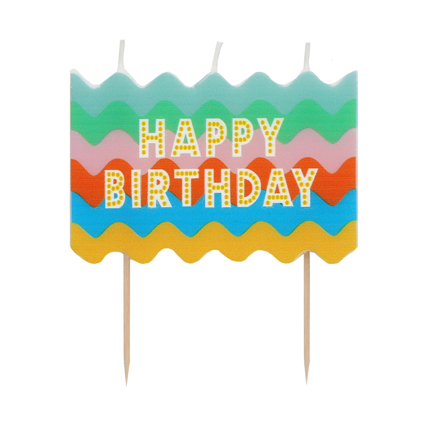 Large Colourful Wavy Happy Birthday Candle