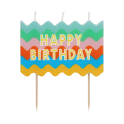 Large Colourful Wavy Happy Birthday Candle