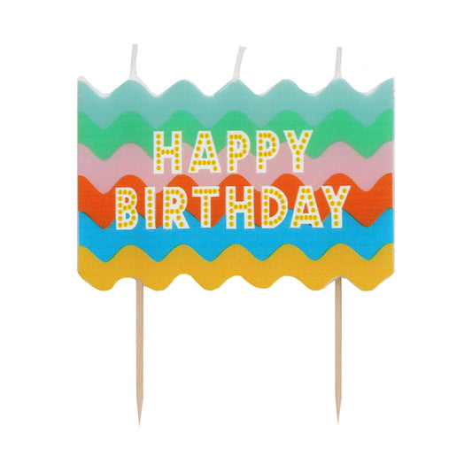 Large Colourful Wavy Happy Birthday Candle