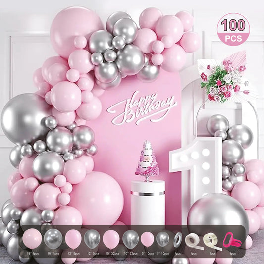 Balloon Garland Kit - Pink and Silver - CasaRosa