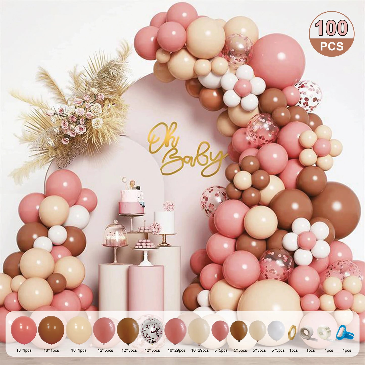 Balloon Garland Set - Cocoa, Pink & Skin - CasaRosa