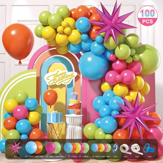 Balloon Garland Set - Blue, Orange, Yellow, Fuchsia & Grass - CasaRosa