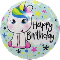 Ballon licorne métallisé Happy Birthday