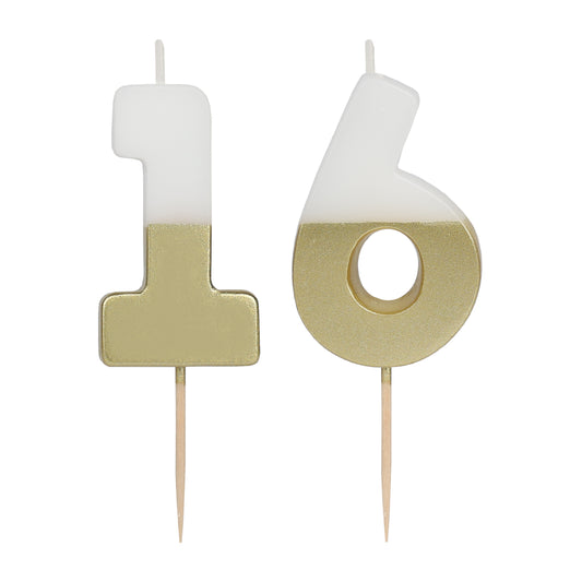 Set de bougies chiffre 16 blanc et doré