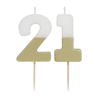 مجموعة شموع رقم 21 باللونين الأبيض والذهبي