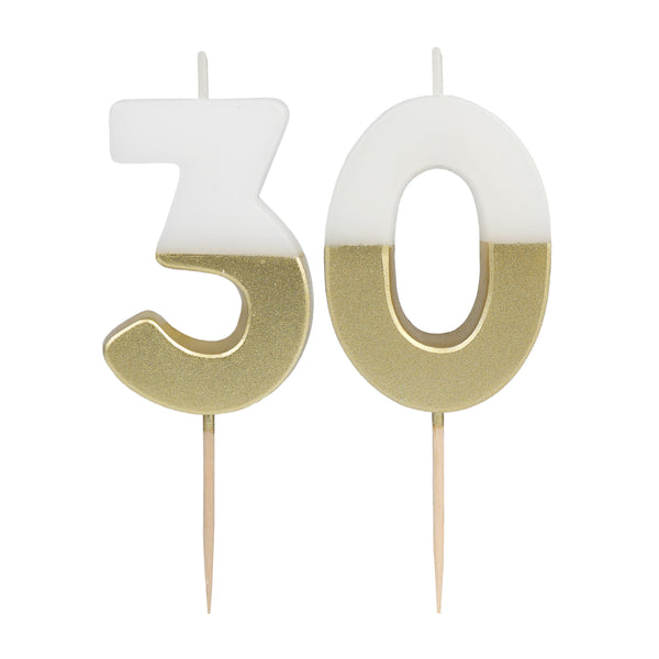 مجموعة شموع رقم 30 باللونين الأبيض والذهبي