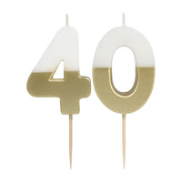 White and Gold Number 40 Birthday Candle Set