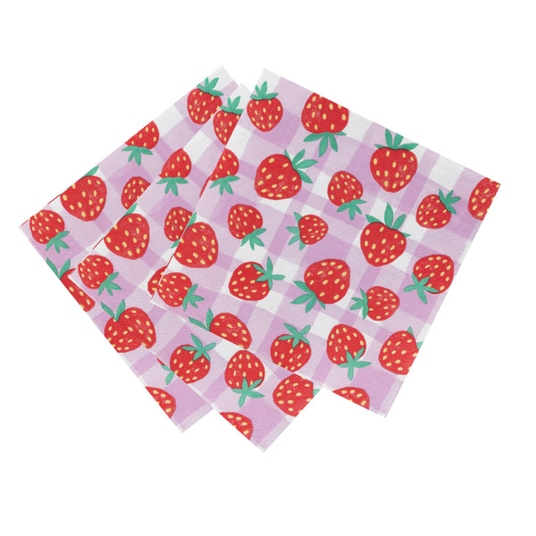 Serviettes en papier vichy lilas fraise 20 pièces