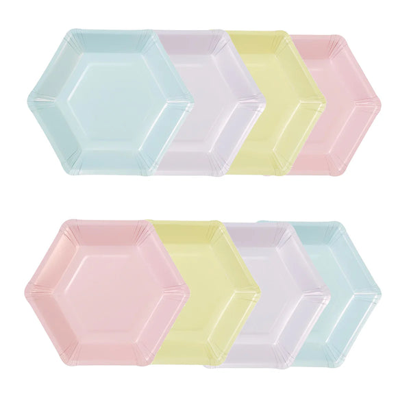 Grandes assiettes hexagonales pastel en papier 8 pièces