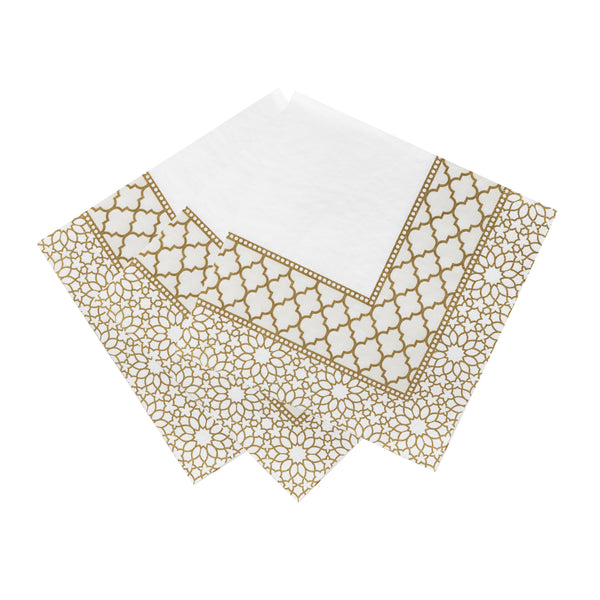 Serviettes en papier mosaïque blanc et or 20 pièces
