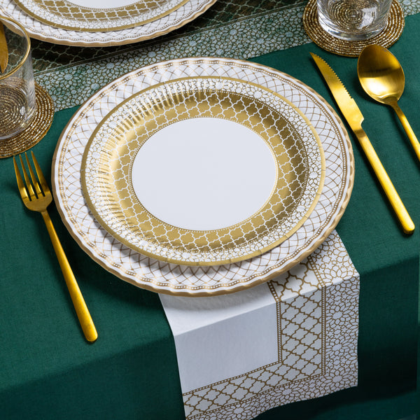 Assiettes en papier mosaïque blanc et or 10 pièces