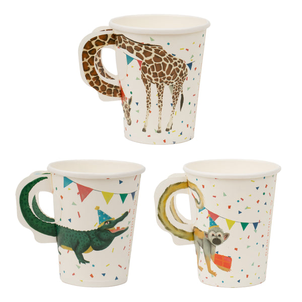 Gobelets en papier animaux safari pour fête 8 pièces
