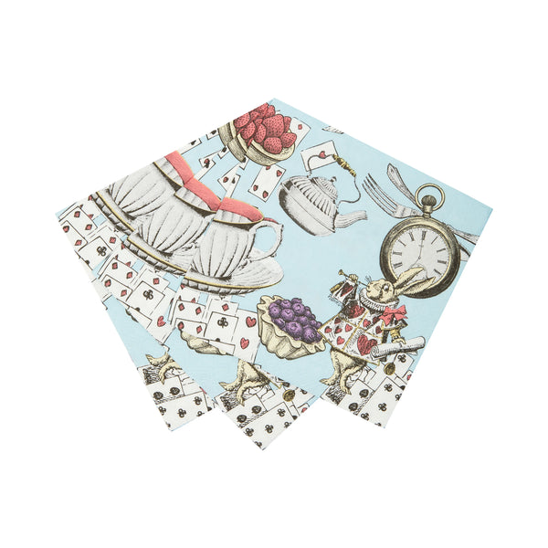 Serviettes cocktail bleues Alice au pays des merveilles 20 pièces