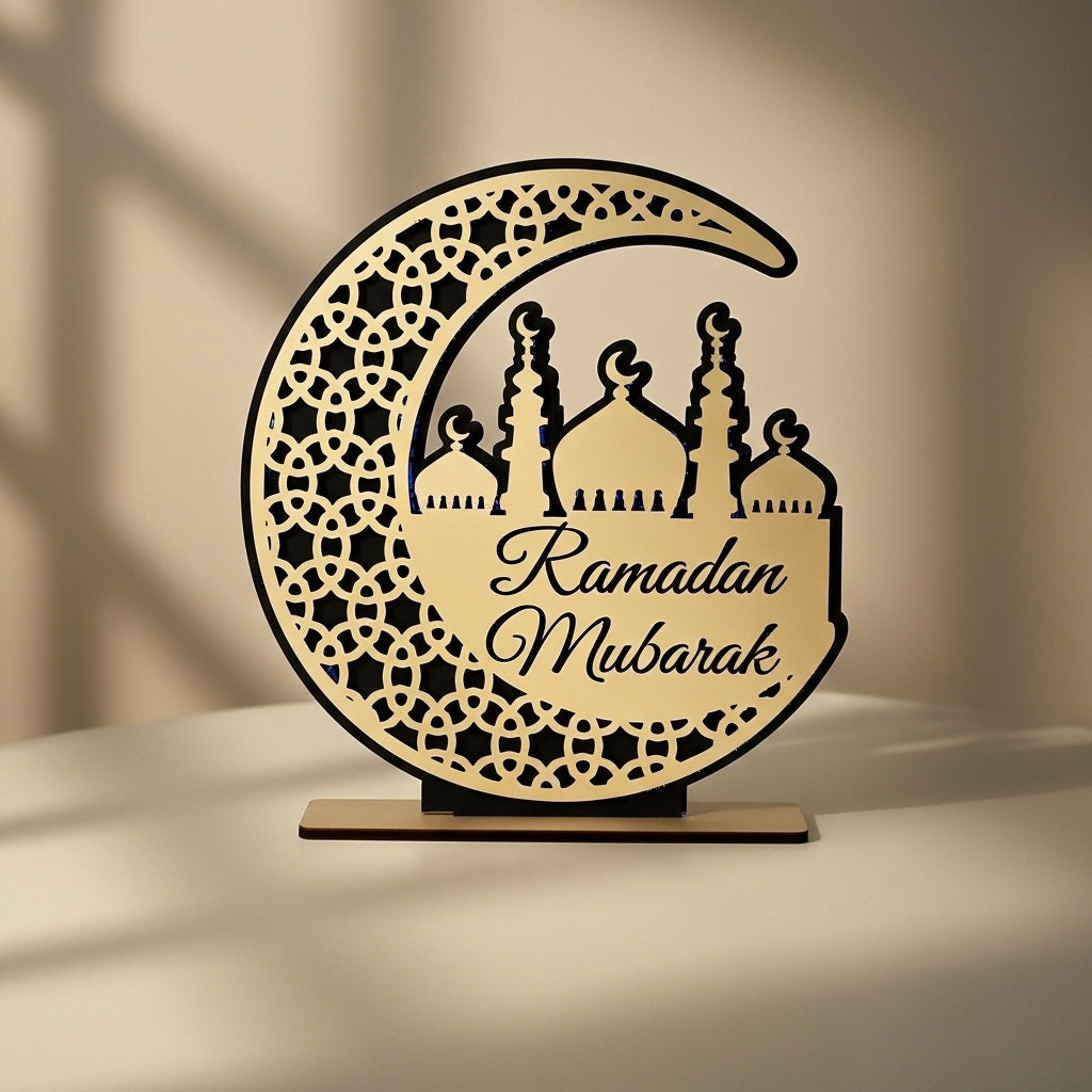 زينة «رمضان مبارك» على شكل هلال ومسجد 19×21 سم