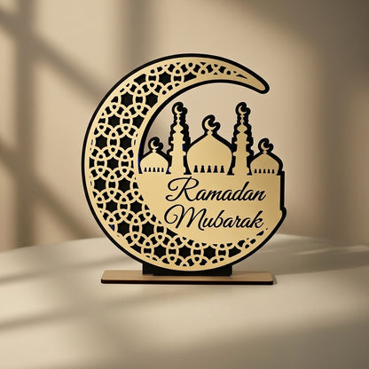زينة «رمضان مبارك» على شكل هلال ومسجد 19×21 سم