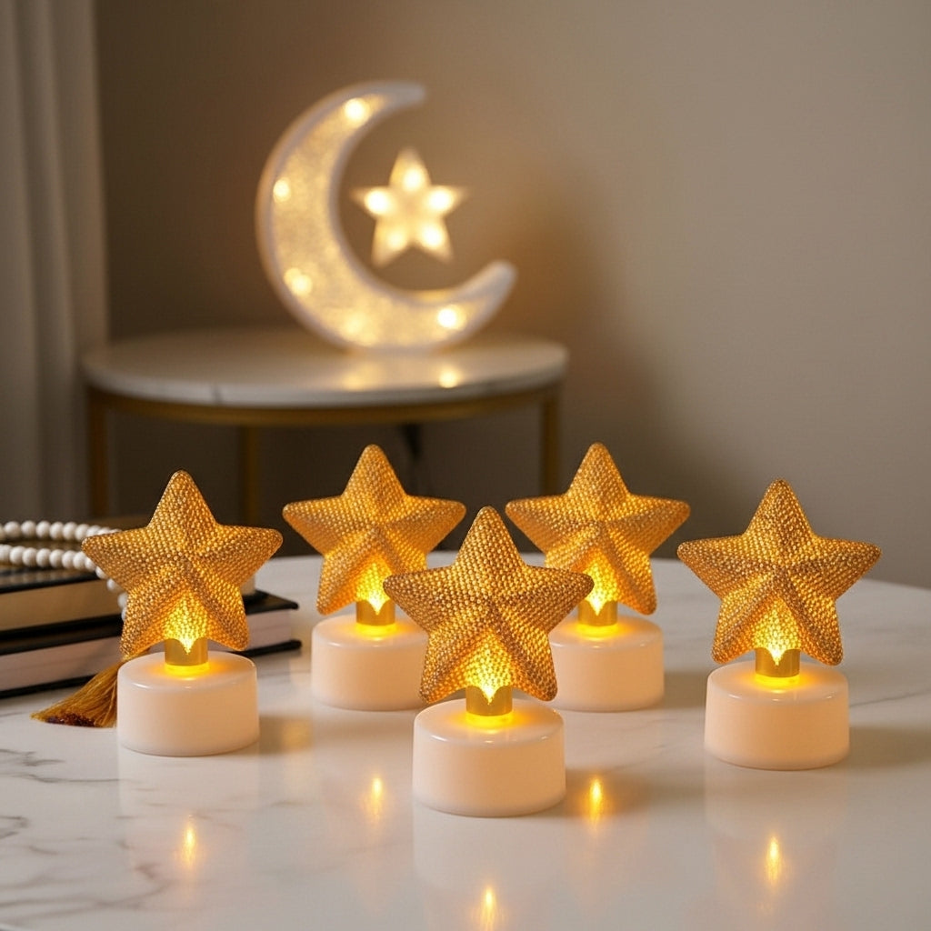 Set of 6 LED star table decorations for Ramadan and Eid